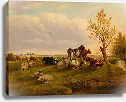 Постер Купер Томас Сидни Cows and sheep resting beside a stream