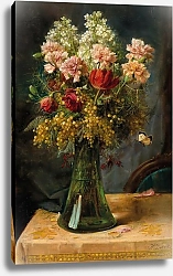 Постер Зацка Ганс Букет цветов с тюльпанами и гвоздиками в стеклянной вазе с бабочкой