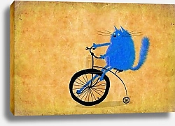 Постер Сикорский Андрей (совр) Blue Cat Riding High Wheel On Grey Background