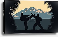 Постер Двое мужчин занимают каратэ на фоне горы