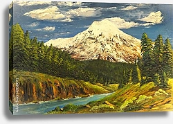 Постер Река, лес и белая гора
