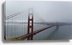 Постер США. Golden Gate Bridge Red Pop on B&W