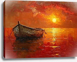 Постер Boat in the light of the setting sun