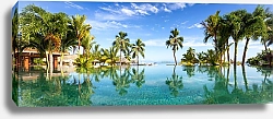 Постер Панорама бассейна с пальмами