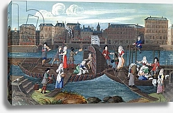 Постер Школа: Французская Fish Shop and Laundry Boat at the Quai de la Megisserie, c.1670