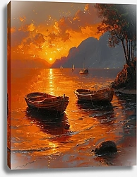 Постер Couple of boats at sunset