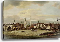 Постер Луни Томас Торговое судоходство у причала под Старым Лондонским мостом, с церковью Святого Магнуса Мученика и 