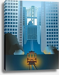 Постер Сан-Франциско: Утренний путь к мосту через небоскребы