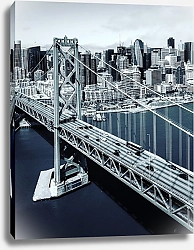 Постер Черно-белый воздушный снимок моста, соединяющего Сан-Франциско и Окленд