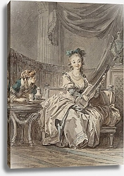 Постер Ле Принс Жан-Батист Femme jouant de la guitare dans un intérieur