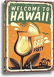 Постер Гавайи, винтажная вывеска тропического бара