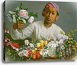 Постер Базиль Жан Young Woman with Peonies, 1870