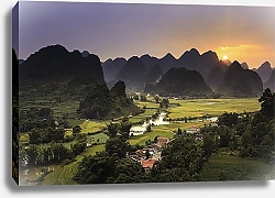 Постер Вьетнамская деревня на закате