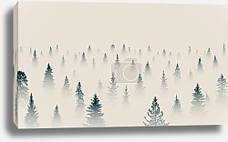 Постер Акварельный зимний пейзаж леса в тумане