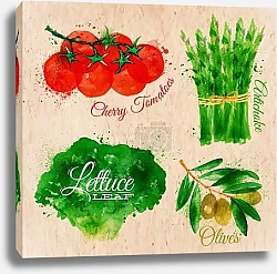 Постер Салат, помидоры черри, спаржа и оливки