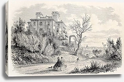 Постер Villa Massigny in Nice, France, residence of queen of Denmark in 1860. Original, from drawing of Fre