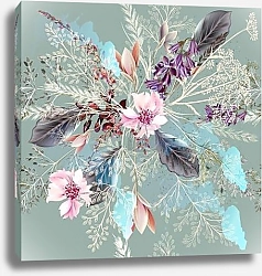 Цветочный узор с весенними цветами на голубом