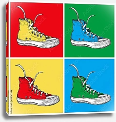 Постер Четыре кроссовки на цветном фоне