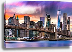 Постер Красочная панорама Нью-Йорка на закате