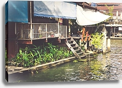Постер Деревянные дома вдоль канала, Таиланд
