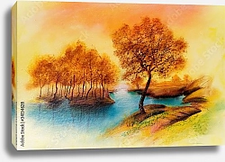 Постер Осенние деревья у реки