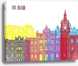 Постер Бильбао: яркие контуры небоскрёбов и исторических зданий