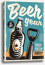 Постер Бутылка для пива и открывалка для пива