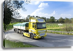 Постер Желтый грузовик на дороге