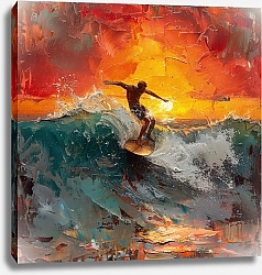 Постер Surfing at sunset