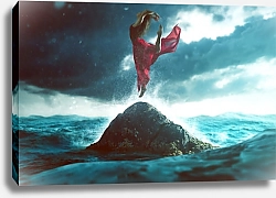 Постер Женщина танцует на скале в море