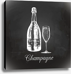 Постер Бутылка шампанского и бокал