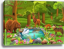 Постер Лесные животные на водопое
