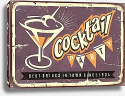 Постер Коктейльная вечеринка, ретро-плакат с бокалом мартини