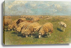 Постер Зюгеь Генрих Стадо овец с пастушьей собакой на пастбище