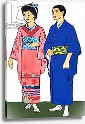 Постер Школа: Английская 20в. Unidentified picture of Japanese man and woman