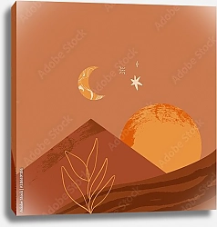 Постер Терракотовая пустыня и солнце с луной