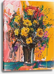 Постер Yellow roses in a black vase