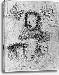 Постер Рембрандт (Rembrandt) Six heads with Saskia van Uylenburgh in the centre, 1636