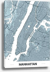Постер Detailed borough map of Manhattan New York city, color vector city street plan, printable travel poster or postcard