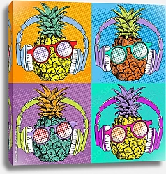 Постер Яркий поп-арт комикс с изображением ананаса с наушниками