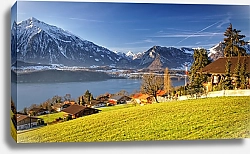 Постер Швейцария. Зимний пейзаж на озере Тун