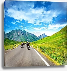 Постер Motocyclists on countryside in mountains