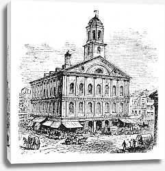 Постер Faneuil Hall or The Cradle of Liberty, Boston, Massachusetts, USA vintage engraving
