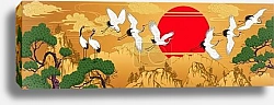 Постер Horizontal landscape with Japanese cranes and pines