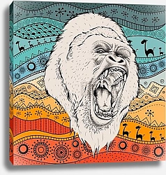 Постер Голова гориллы на этническом узоре