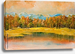 Постер Осенний лес, отражающийся в озере