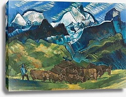 Постер Баббергер Август Стадо коров в высоких горах