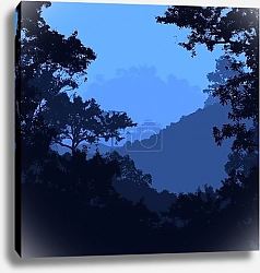 Постер Силуэты деревьев  на фоне гор