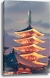 Постер Японская красная пагода в храме Асакуса в сумерках