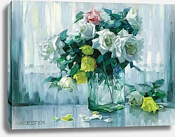 Постер Кестер Александр Still Life with White and Yellow Roses in a Glass Vase
